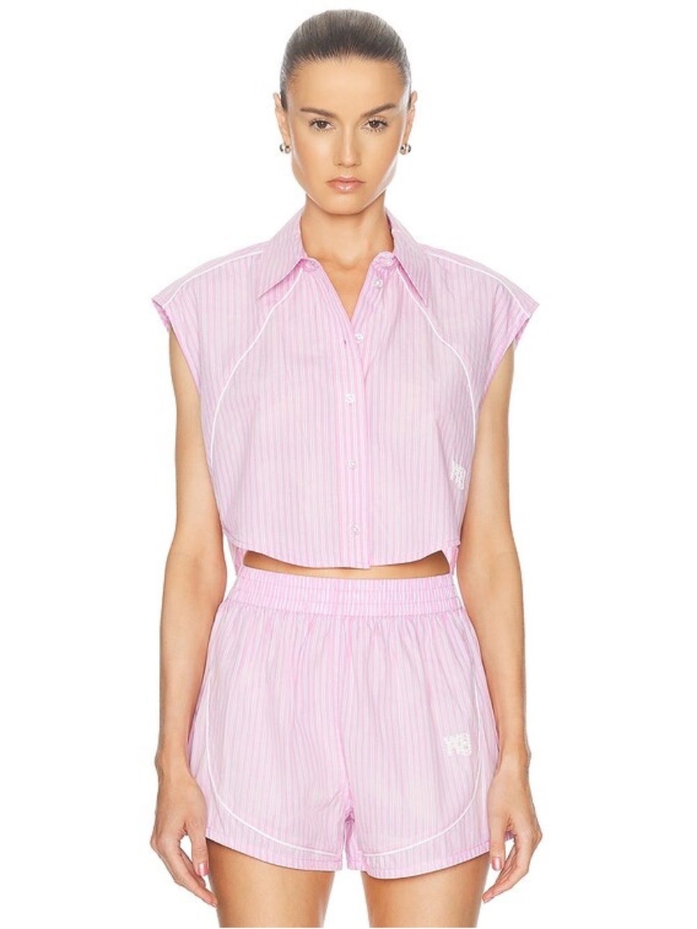 Alexander Wang Pink Striped Sleeveless Cropped Button-Down Top